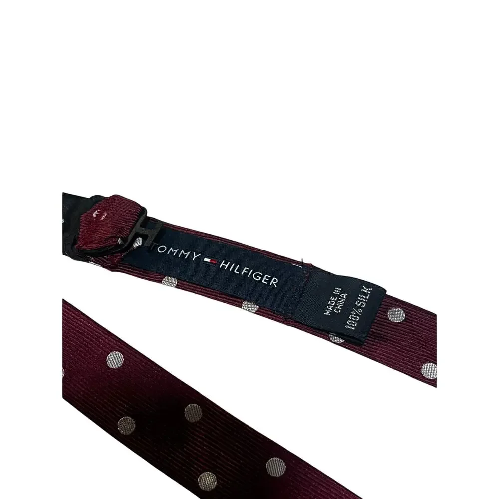 Tommy Hilfiger Burgundy White 100% Silk Bow Tie Adjustable 13 3/4 - 18